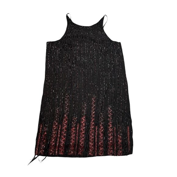 Parker Monaco Mini Dress Womens Medium Black Beaded Feather Sleeveless Cocktail - Picture 5 of 16